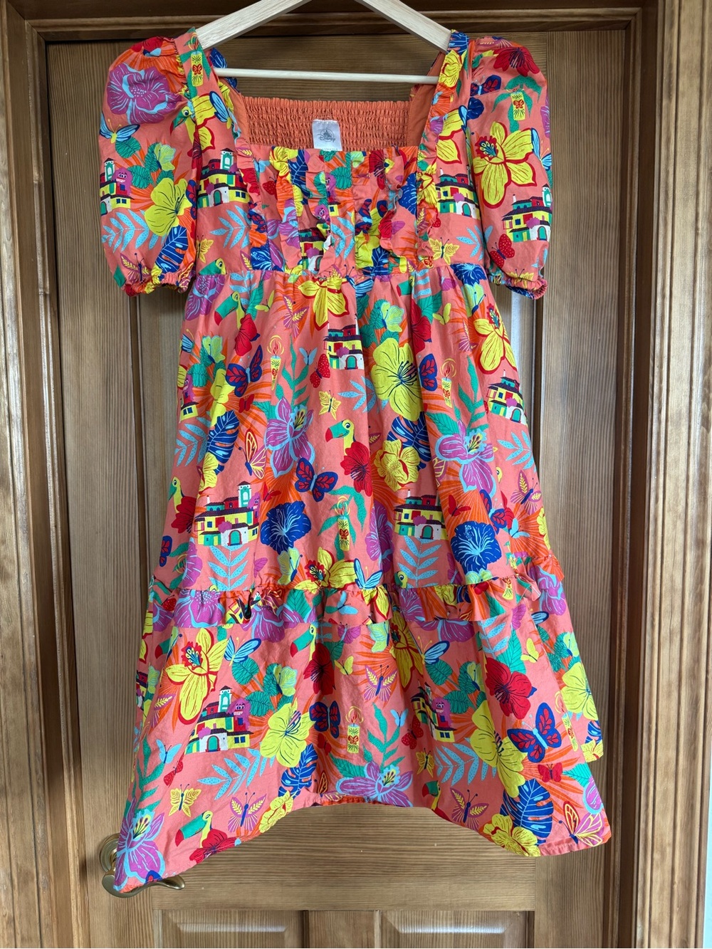 Disney JAPAN Coral Puff-Sleeve Tropical Print Dress